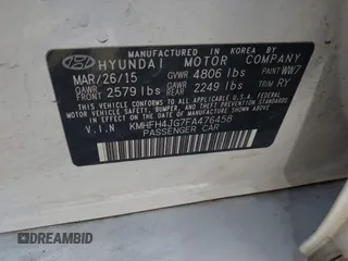 2015 Hyundai Azera Limited with VIN KMHFH4JG7FA476458, listed as a IAAI auction lot 41893979 with 149,114 mi miles and . Bid and sale history available at DreamBid. Image 9.