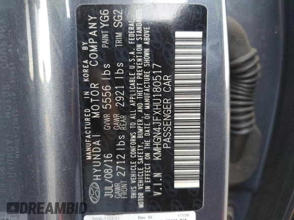 2017 Genesis G80 Ultimate with VIN KMHGN4JFXHU180517, listed as a Copart auction lot 80108534 with 88,874 mi miles and Salvage Title. Bid and sale history available at DreamBid. Image 12.