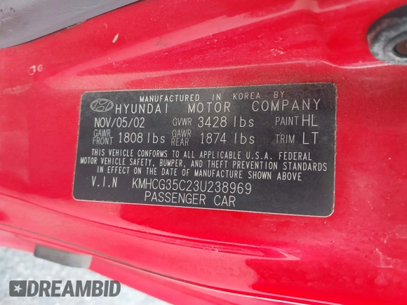 2003 Hyundai Accent GL z VIN KMHCG35C23U238969, wystawiony jako IAAI lot #41462884 z przebiegiem 156 682 mil mil oraz . Historia ofert i sprzedaży dostępna na DreamBid. Obrazek 9.