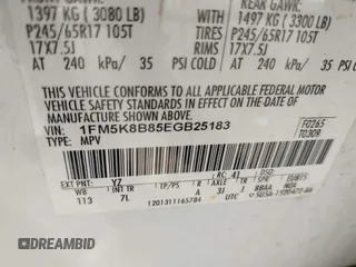 2014 Ford Explorer with VIN 1FM5K8B85EGB25183, listed as a IAAI auction lot 40564997 with 260,522 mi miles and . Bid and sale history available at carsss.com. Image 9.