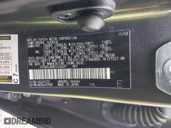 2014 Toyota 4Runner Limited with VIN JTEBU5JR4E5162629, listed as a IAAI auction lot 41265652 with 152,961 mi miles. Bid and sale history available at carsss.com. Image 9.