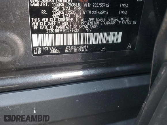 2024 Toyota RAV4 XLE Premium с VIN 2T3C1RFV1RC284430, выставлен на аукционе Copart как лот 43248235 с пробегом 4 688 миль миль и Списание • Salvage title. История ставок и продаж доступна на DreamBid. Изображение 14.
