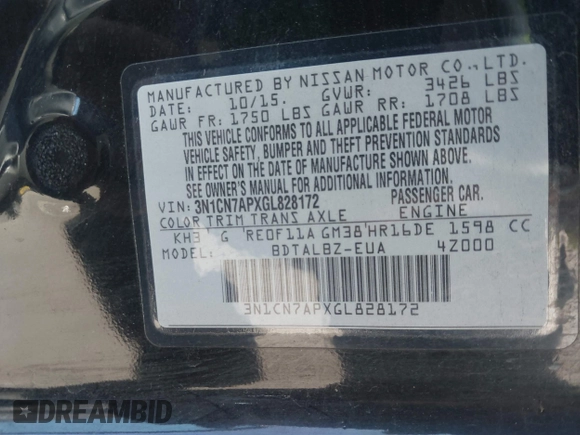 2016 Nissan Versa S z VIN 3N1CN7APXGL828172, wystawiony jako IAAI lot #40830717 z przebiegiem 53 910 mil mil oraz . Historia ofert i sprzedaży dostępna na DreamBid. Obrazek 9.