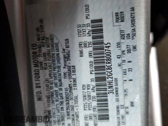 2012 Lincoln MKZ z VIN 3LNHL2GC8CR800745, wystawiony jako Copart lot #50823055 z przebiegiem 94 387 mil mil oraz Szkoda całkowita • Salvage title. Historia ofert i sprzedaży dostępna na DreamBid. Obrazek 14.
