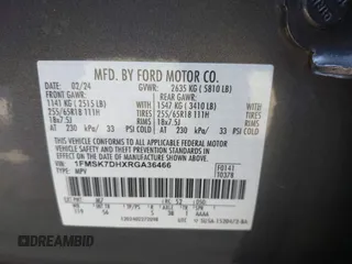 2024 Ford Explorer XLT z VIN 1FMSK7DHXRGA36466, wystawiony jako IAAI lot #42077049 z przebiegiem 8 634 mil mil oraz . Historia ofert i sprzedaży dostępna na DreamBid. Obrazek 9.