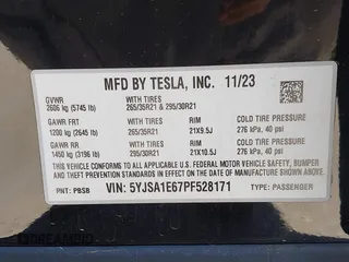 2023 Tesla Model S Plaid with VIN 5YJSA1E67PF528171, listed as a IAAI auction lot 41831086 with Not provided miles and . Bid and sale history available at DreamBid. Image 9.