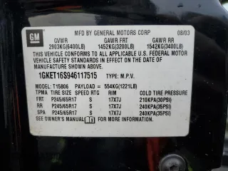 2004 GMC Envoy XL SLE with VIN 1GKET16S946117515, listed as a Copart auction lot 43554475 with 0 mi miles and Salvage Title. Bid and sale history available at carsss.com. Image 15.