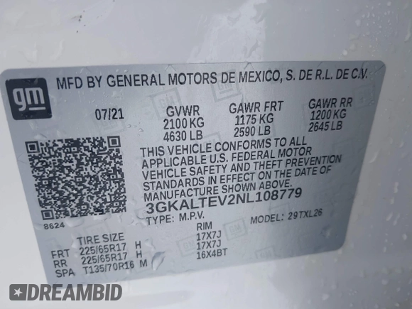 2022 GMC Terrain SLE with VIN 3GKALTEV2NL108779, listed as a IAAI auction lot 41573418 with Not provided miles and . Bid and sale history available at DreamBid. Image 9.