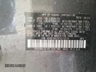 2023 Subaru Outback Premium with VIN 4S4BTADC3P3212518, listed as a IAAI auction lot 42774087 with 92,991 mi miles and . Bid and sale history available at DreamBid. Image 25.