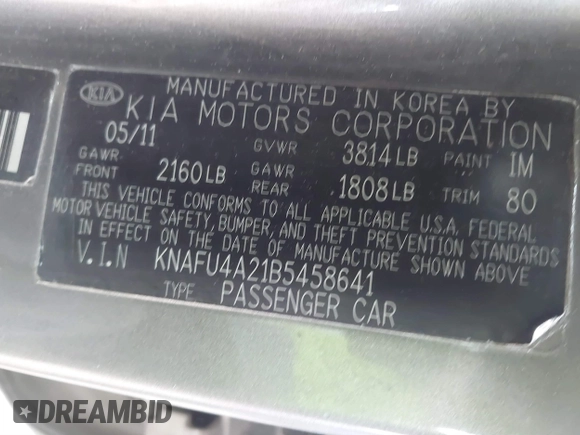 2011 Kia Forte EX with VIN KNAFU4A21B5458641, listed as a IAAI auction lot 40834309 with 149,137 mi miles. Bid and sale history available at carsss.com. Image 9.