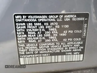 2023 Volkswagen ID.4 Pro with VIN 1V2CMPE83PC016631, listed as a Copart auction lot 88873725 with 38,809 mi miles and Salvage Title. Bid and sale history available at DreamBid. Image 13.