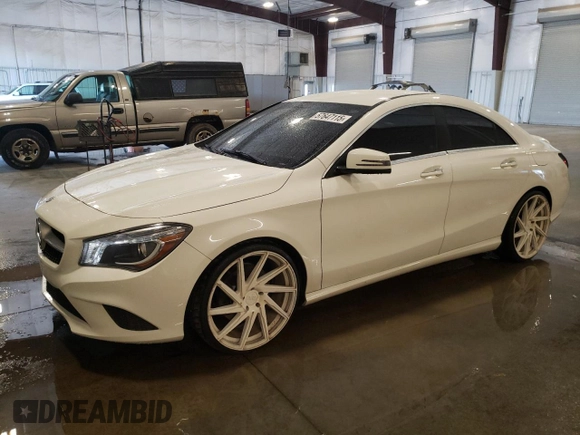 2015 Mercedes-Benz CLA 250 with VIN WDDSJ4GB5FN189122, listed as a Copart auction lot 57647115 with 118,038 mi miles and Salvage title. Bid and sale history available at DreamBid. Image 1.
