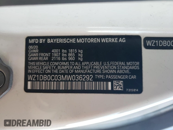 2021 Toyota Supra 3.0 with VIN WZ1DB0C03MW036292, listed as a Copart auction lot 42788405 with Not Provided miles and Salvage Title. Bid and sale history available at DreamBid. Image 13.