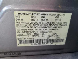 2005 Nissan Maxima SL with VIN 1N4BA41E35C871736, listed as a Copart auction lot 53747835 with 114,523 mi miles and Non repairable. Bid and sale history available at DreamBid. Image 13.