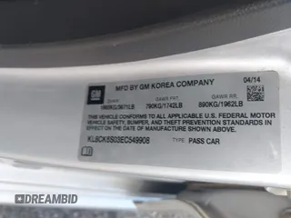 2014 Chevrolet Spark EV LT with VIN KL8CK6S03EC549908, listed as a IAAI auction lot 41487040 with 128,121 mi miles. Bid and sale history available at carsss.com. Image 9.