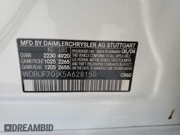 2005 Mercedes-Benz E 5.0L with VIN WDBUF70JX5A628150, listed as a Copart auction lot 46887025 with Not Provided miles and Salvage Title. Bid and sale history available at carsss.com. Image 15.