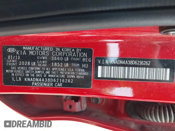 2013 Kia Rio EX with VIN KNADN4A38D6216262, listed as a IAAI auction lot 42621711 with 130,198 mi miles and . Bid and sale history available at DreamBid. Image 9.