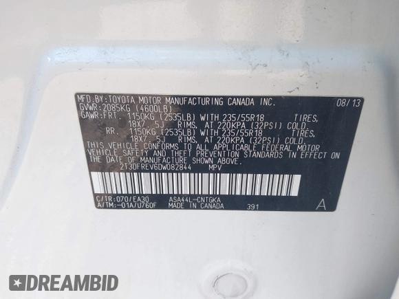 2013 Toyota RAV4 Limited с VIN 2T3DFREV6DW082844, выставлен на аукционе IAAI как лот 42689830 с пробегом 104 621 миль миль и . История ставок и продаж доступна на DreamBid. Изображение 9.
