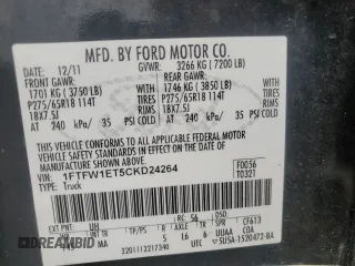 2012 Ford F-150 XL with VIN 1FTFW1ET5CKD24264, listed as a Copart auction lot 55592245 with 149,186 mi miles and Clean Title. Bid and sale history available at carsss.com. Image 12.