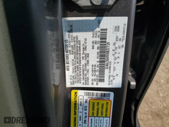 2014 Lincoln MKZ with VIN 3LN6L2GK9ER827759, listed as a Copart auction lot 59083215 with 213,574 mi miles and Clean title. Bid and sale history available at DreamBid. Image 12.