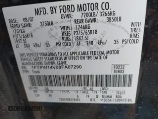 2008 Ford F-150 XLT with VIN 1FTPW14V08FA07290, listed as a IAAI auction lot 41650422 with 162,971 mi miles. Bid and sale history available at carsss.com. Image 9.
