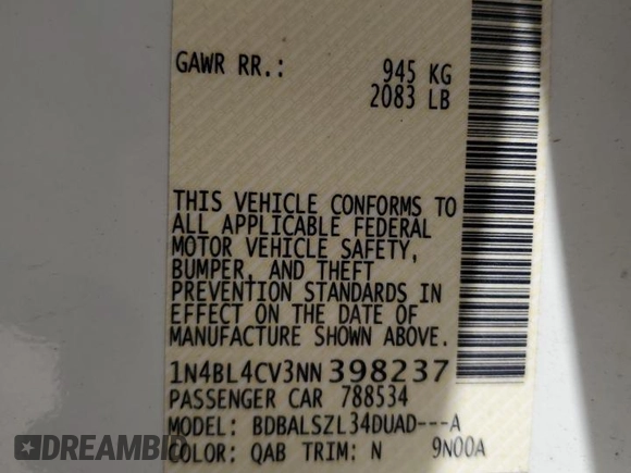 2022 Nissan Altima 2.5 SR with VIN 1N4BL4CV3NN398237, listed as a Copart auction lot 48714125 with 40,022 mi miles and Salvage Title. Bid and sale history available at carsss.com. Image 12.