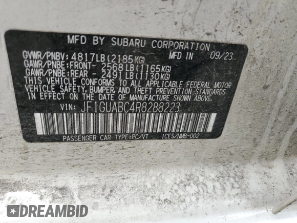2024 Subaru Impreza with VIN JF1GUABC4R8288223, listed as a Copart auction lot 46392735 with 7,414 mi miles and Salvage Title. Bid and sale history available at carsss.com. Image 12.