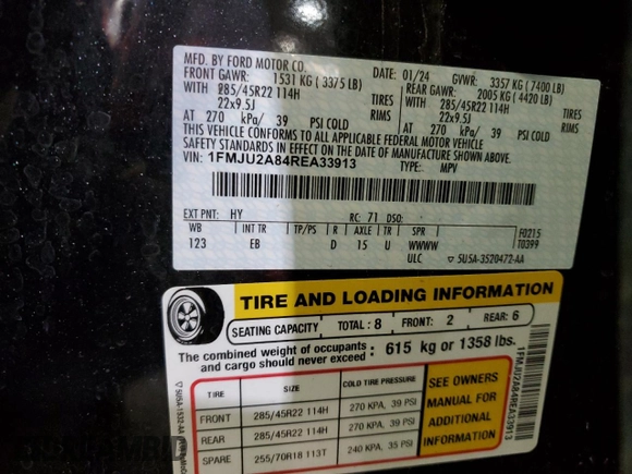 2024 Ford Expedition Limited with VIN 1FMJU2A84REA33913, listed as a Copart auction lot 49402565 with 26,157 mi miles and Non Repairable. Bid and sale history available at carsss.com. Image 14.