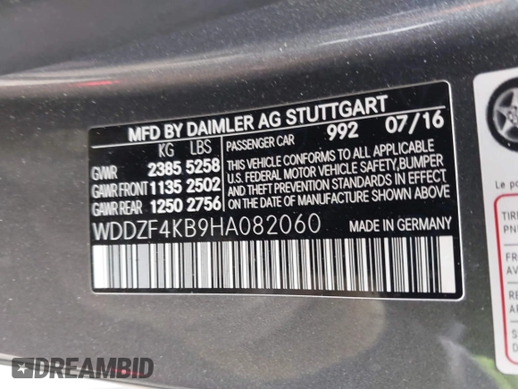 2017 Mercedes-Benz E 300 Luxury with VIN WDDZF4KB9HA082060, listed as a IAAI auction lot 41776706 with 79,565 mi miles and . Bid and sale history available at DreamBid. Image 9.