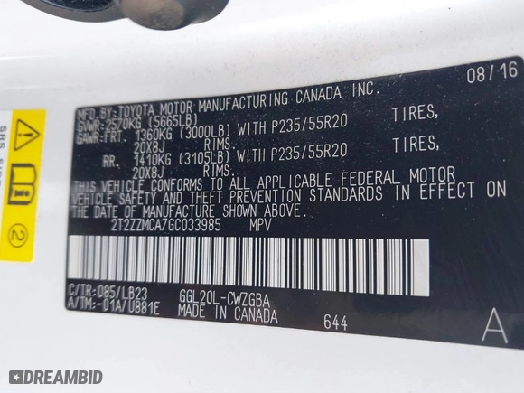 2016 Lexus RX 350 with VIN 2T2ZZMCA7GC033985, listed as a IAAI auction lot 41774815 with 111,732 mi miles. Bid and sale history available at carsss.com. Image 9.