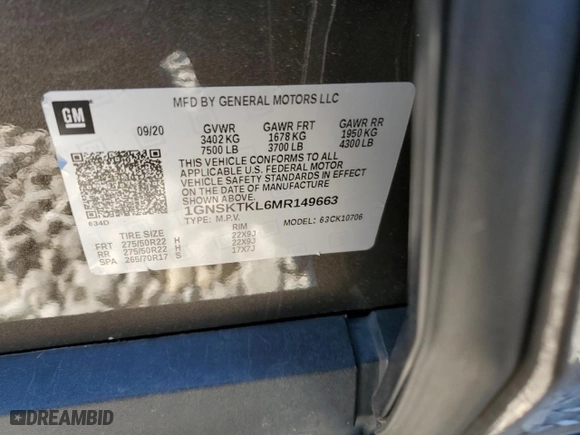 2021 Chevrolet Tahoe High Country with VIN 1GNSKTKL6MR149663, listed as a Copart auction lot 81101224 with 0 mi miles and Salvage Title. Bid and sale history available at carsss.com. Image 12.