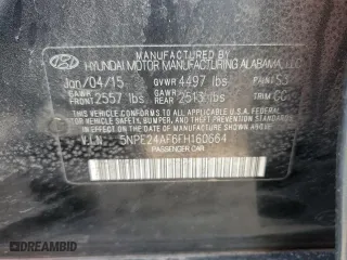 2015 Hyundai Sonata 2.4L SE with VIN 5NPE24AF6FH160664, listed as a Copart auction lot 54122865 with 179,972 mi miles and Clean Title. Bid and sale history available at carsss.com. Image 12.