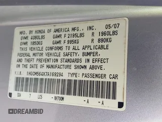 2007 Honda Accord LX z VIN 1HGCM564X7A169294, wystawiony jako IAAI lot #42457941 z przebiegiem 256 692 mil mil oraz . Historia ofert i sprzedaży dostępna na DreamBid. Obrazek 9.