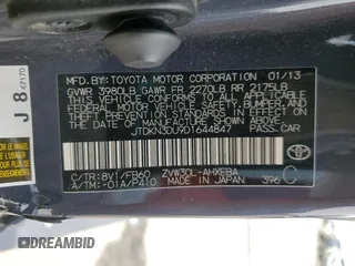2013 Toyota Prius One with VIN JTDKN3DU9D1644847, listed as a Copart auction lot 52361185 with 129,297 mi miles and Salvage Title. Bid and sale history available at carsss.com. Image 12.