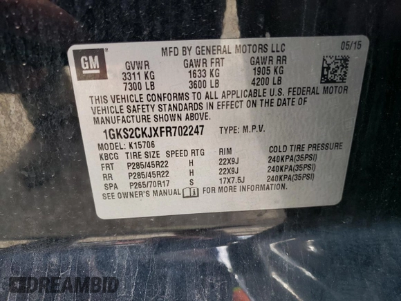 2015 GMC Yukon Denali with VIN 1GKS2CKJXFR702247, listed as a Copart auction lot 51648175 with 151,936 mi miles and Salvage Title. Bid and sale history available at carsss.com. Image 14.