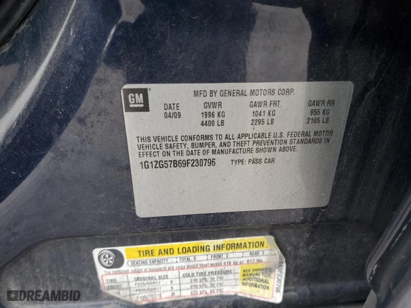 2009 Chevrolet Malibu LS w/1FL with VIN 1G1ZG57B69F230796, listed as a Copart auction lot 75797674 with 170,500 mi miles and Salvage Title. Bid and sale history available at carsss.com. Image 14.