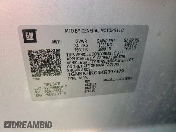 2019 Chevrolet Suburban LT z VIN 1GNSKHKC0KR397479, wystawiony jako Copart lot #56206065 z przebiegiem 289 466 mil mil oraz Czysty tytuł • Clean title. Historia ofert i sprzedaży dostępna na DreamBid. Obrazek 13.