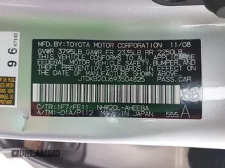2009 Toyota Prius with VIN JTDKB20U693504825, listed as a IAAI auction lot 41731807 with 247,433 mi miles. Bid and sale history available at carsss.com. Image 9.
