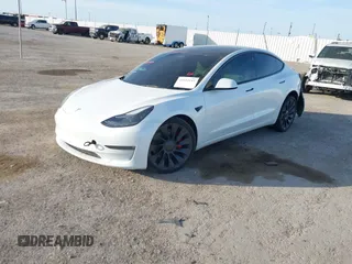 2023 Tesla Model 3 Performance z VIN 5YJ3E1EC5PF689620, wystawiony jako IAAI lot #41814112 z przebiegiem Nie podano mil oraz . Historia ofert i sprzedaży dostępna na DreamBid. Obrazek 2.