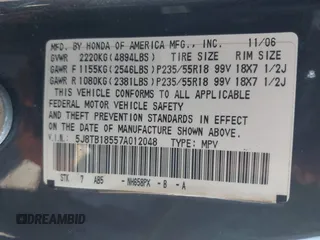 2007 Acura RDX Tech Pkg with VIN 5J8TB18557A012048, listed as a IAAI auction lot 41865836 with 170,611 mi miles. Bid and sale history available at carsss.com. Image 9.