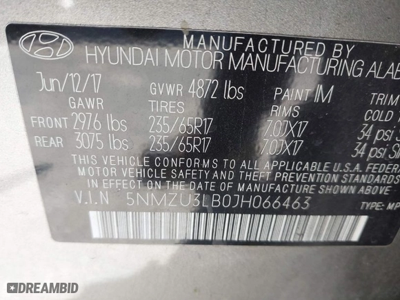 2018 Hyundai Santa Fe Sport 2.4L with VIN 5NMZU3LB0JH066463, listed as a IAAI auction lot 41621070 with 83,398 mi miles. Bid and sale history available at carsss.com. Image 9.