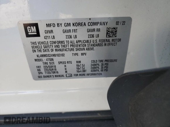 2022 Buick Encore GX Select с VIN KL4MMDS24NB103102, выставлен на аукционе Copart как лот 51200985 с пробегом 60 254 миль миль и Списание • Salvage title. История ставок и продаж доступна на DreamBid. Изображение 14.