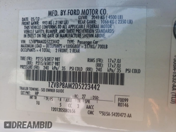 2013 Ford Mustang V6 with VIN 1ZVBP8AM2D5223442, listed as a Copart auction lot 50686485 with 113,422 mi miles and Salvage Title. Bid and sale history available at carsss.com. Image 12.