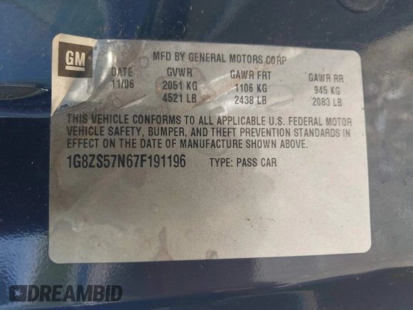 2007 Saturn Aura XE z VIN 1G8ZS57N67F191196, wystawiony jako IAAI lot #42050300 z przebiegiem Nie podano mil oraz . Historia ofert i sprzedaży dostępna na DreamBid. Obrazek 9.