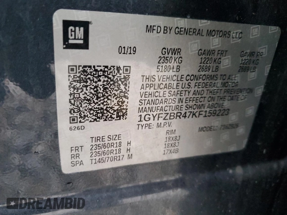 2019 Cadillac XT4 AWD Luxury with VIN 1GYFZBR47KF159223, listed as a Copart auction lot 82348004 with 65,299 mi miles and Clean Title. Bid and sale history available at carsss.com. Image 13.