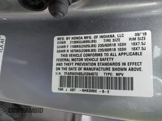 2018 Honda CR-V EX-L with VIN 7FARW2H85JE094072, listed as a IAAI auction lot 42170552 with 97,196 mi miles and . Bid and sale history available at DreamBid. Image 9.