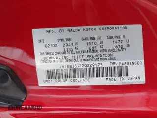 2002 Mazda MX-5 Miata Cloth with VIN JM1NB353220229173, listed as a IAAI auction lot 42344106 with 153,242 mi miles and . Bid and sale history available at DreamBid. Image 9.