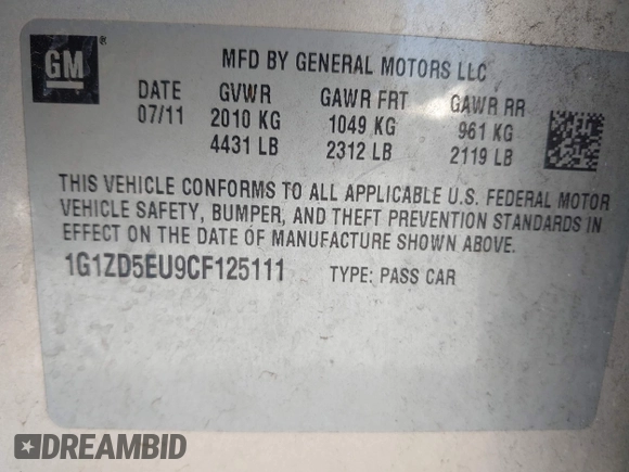 2012 Chevrolet Malibu 2LT with VIN 1G1ZD5EU9CF125111, listed as a IAAI auction lot 42102835 with 163,283 mi miles and . Bid and sale history available at DreamBid. Image 9.