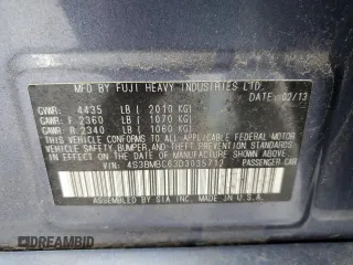 2013 Subaru Legacy Premium with VIN 4S3BMBC63D3035712, listed as a Copart auction lot 60236995 with 163,072 mi miles and Salvage title. Bid and sale history available at DreamBid. Image 12.