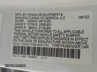 2022 Honda Accord Sedan Sport SE with VIN 1HGCV1F46NA061743, listed as a IAAI auction lot 41937995 with 32,820 mi miles. Bid and sale history available at carsss.com. Image 9.